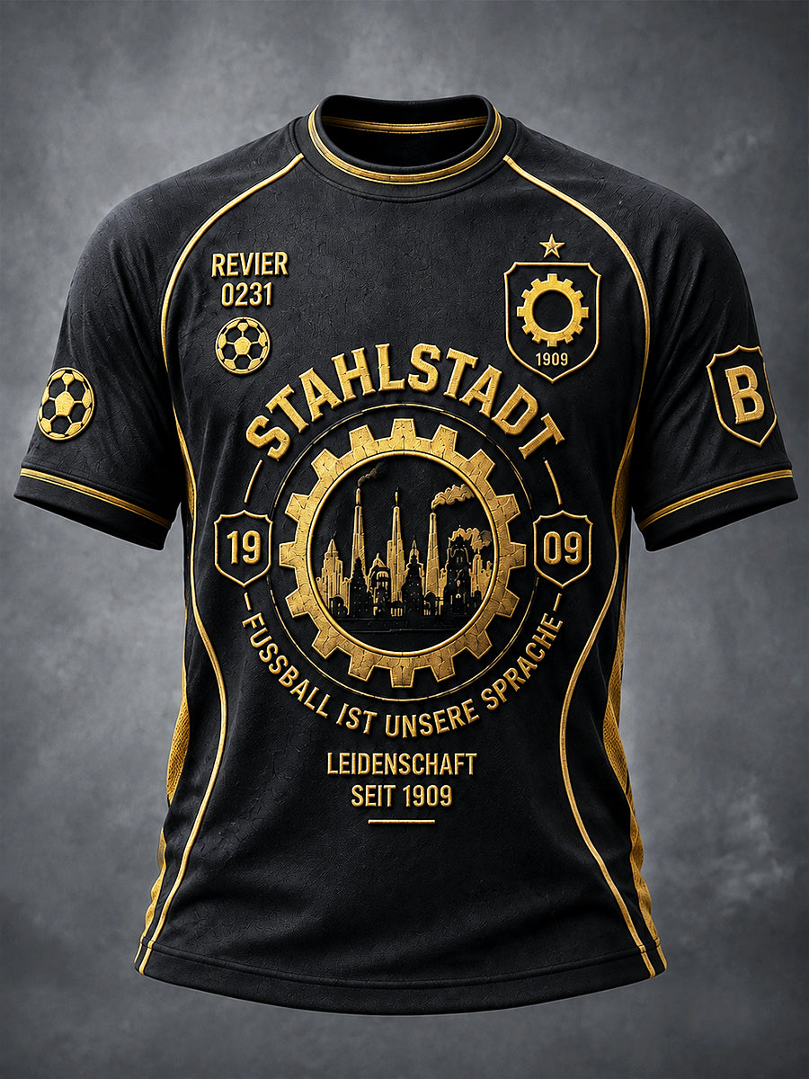 Herren-T-Shirt in Schwarz mit Fußball-Print des deutschen Vereins Ballspielverein Borussia, lässiger Stil