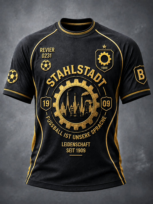 Herren-T-Shirt in Schwarz mit Fußball-Print des deutschen Vereins Ballspielverein Borussia, lässiger Stil
