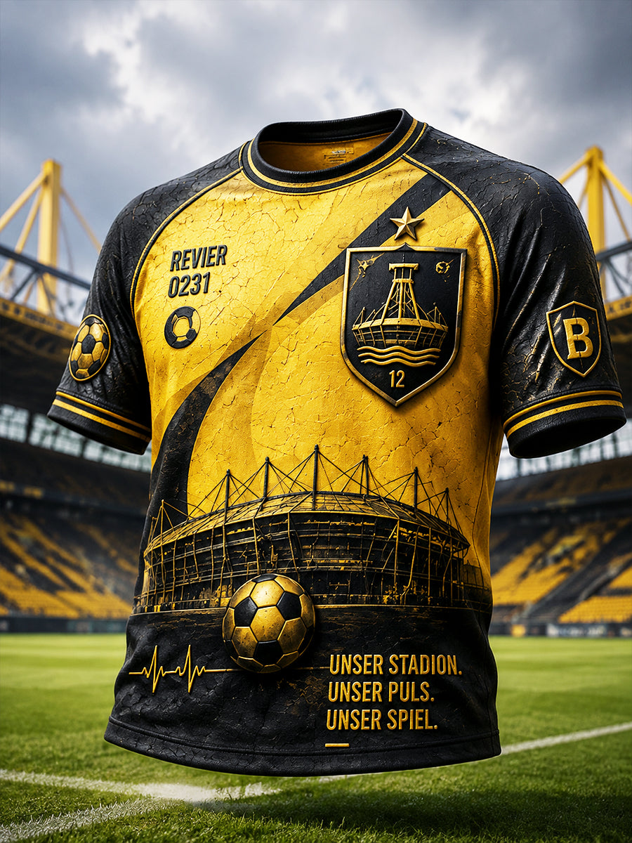 Herren-T-Shirt mit Fußball-Patchwork-Print im Stil des deutschen Ballspielvereins Borussia