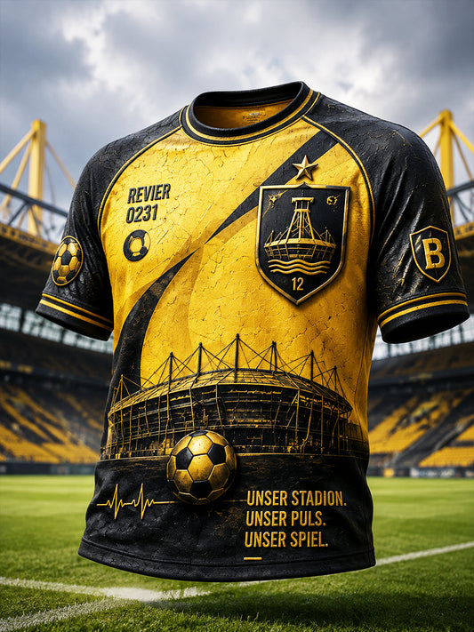 Herren-T-Shirt mit Fußball-Patchwork-Print im Stil des deutschen Ballspielvereins Borussia