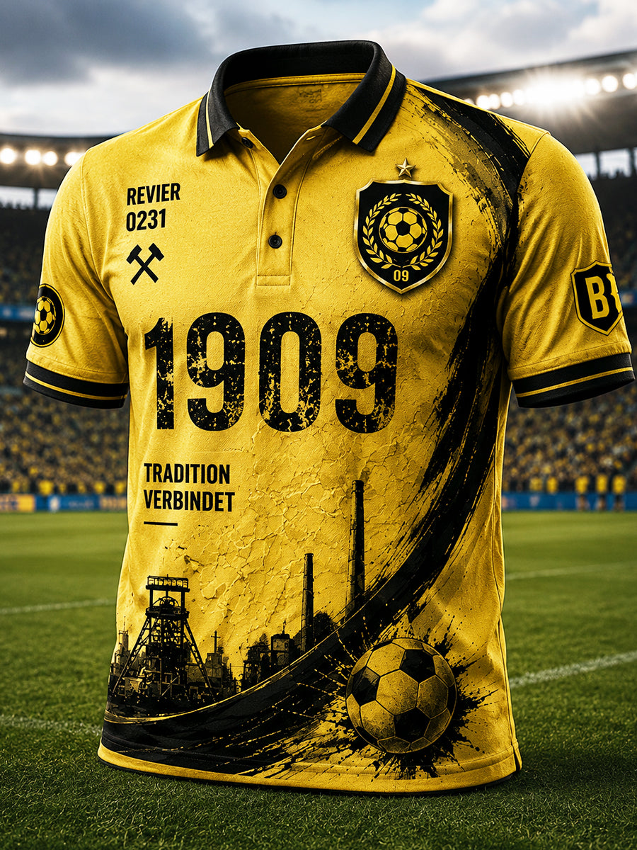 Herren-Gelbes Fußball-Poloshirt mit Ballspielverein-Borussia-Print
