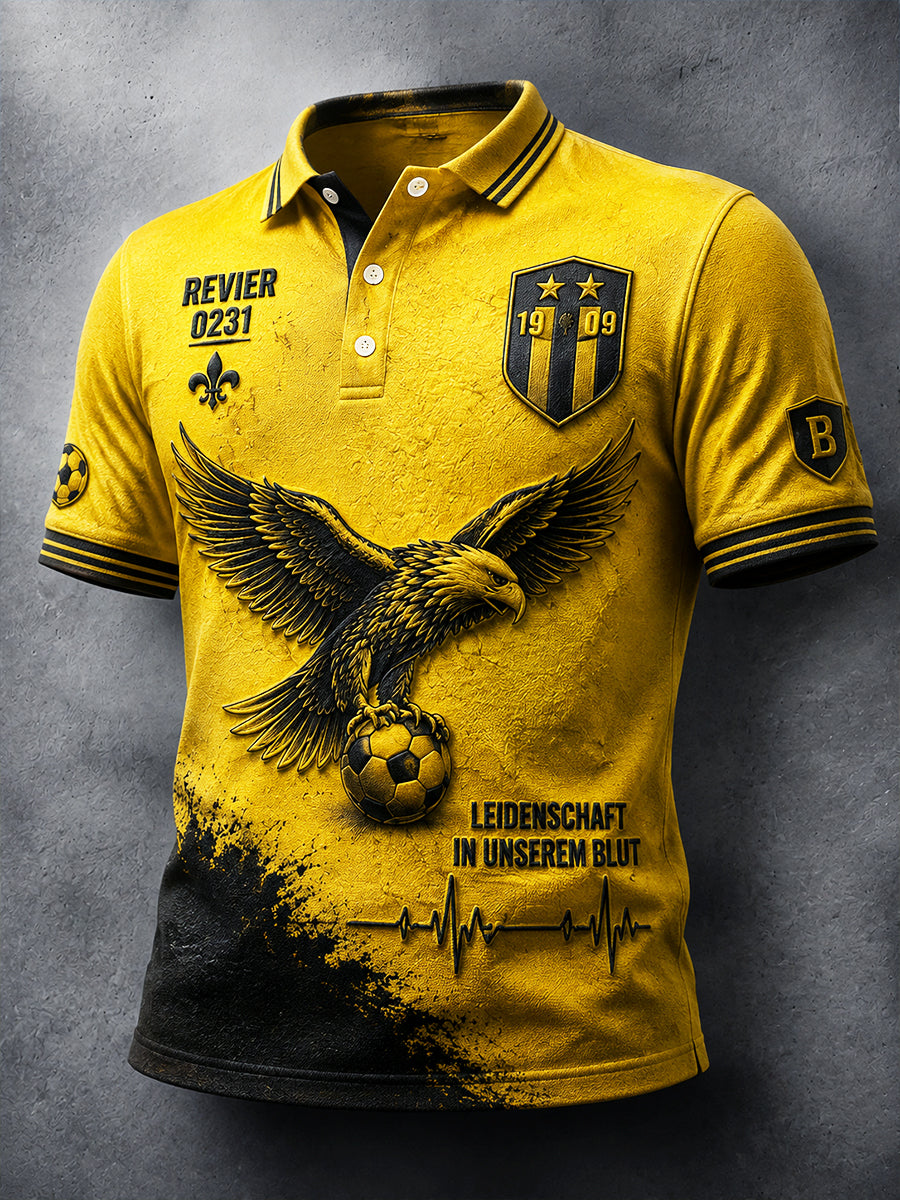 Herren-Fußball-Poloshirt im deutschen Stil mit Adler-Print des Ballspielvereins Borussia
