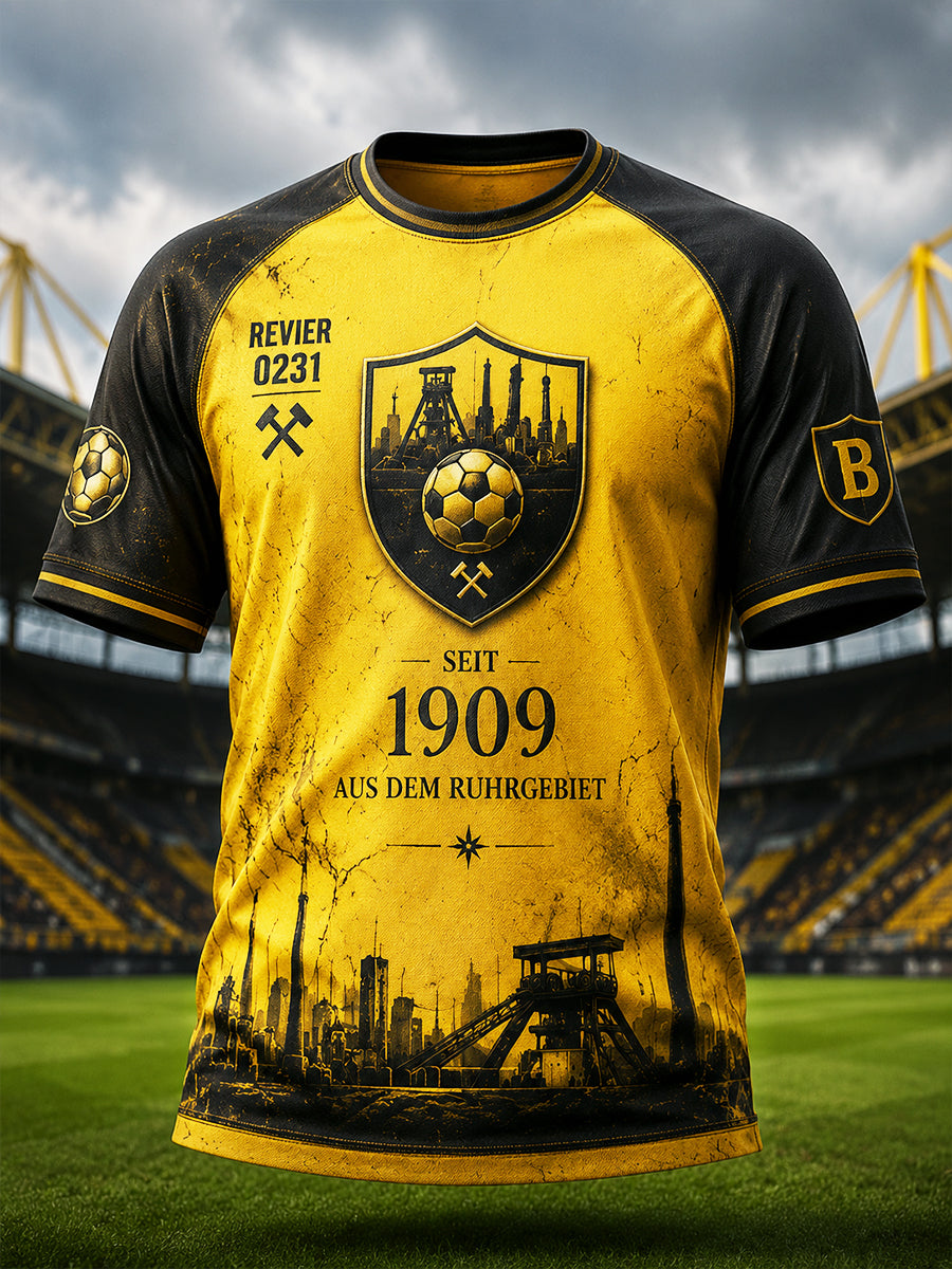 Herren-Deutschland-Ballspielverein-Borussia-Fußball-Patchwork-Print-Lässiges T-Shirt