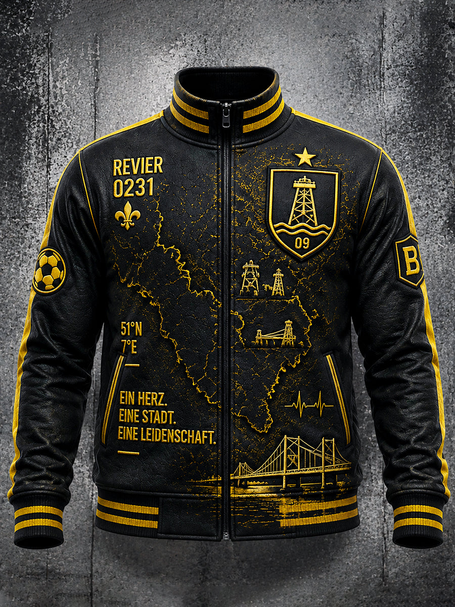 Herrenjacke in Schwarz mit Fußballmotiv des deutschen Vereins Borussia, lässig mit Reißverschluss