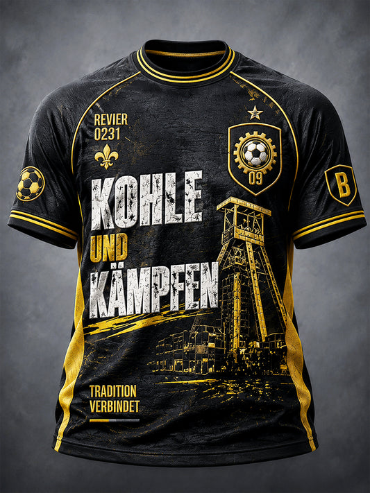 Herren-Retro-Deutschland-Ballspielverein-Borussia-Fußball-Patchwork-Print-Lässiges T-Shirt