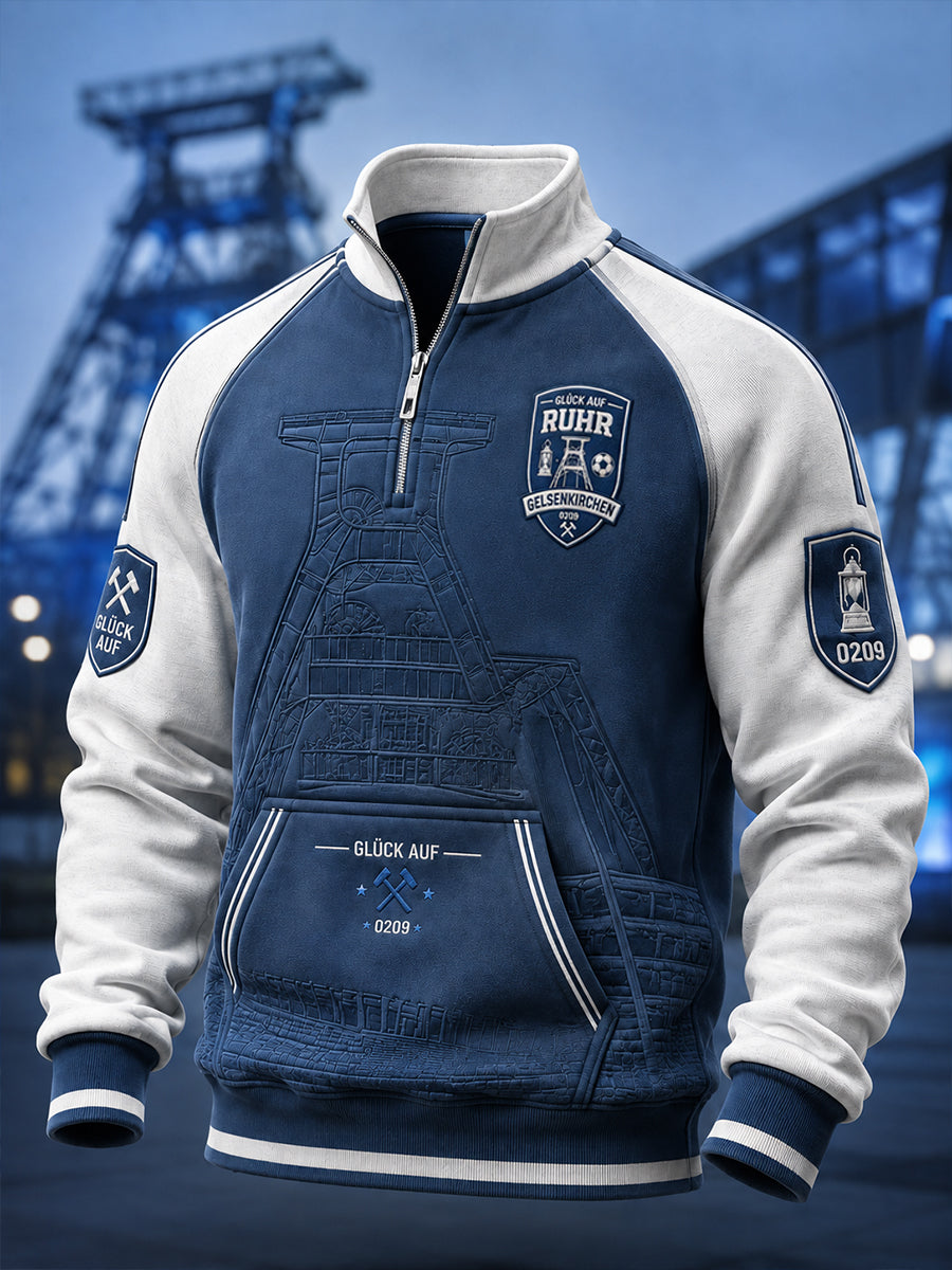 Herren-Schalke-Halbreißverschluss-Sweatshirt mit Stehkragen