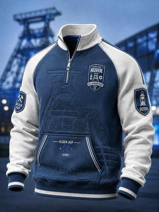 Herren-Schalke-Halbreißverschluss-Sweatshirt mit Stehkragen