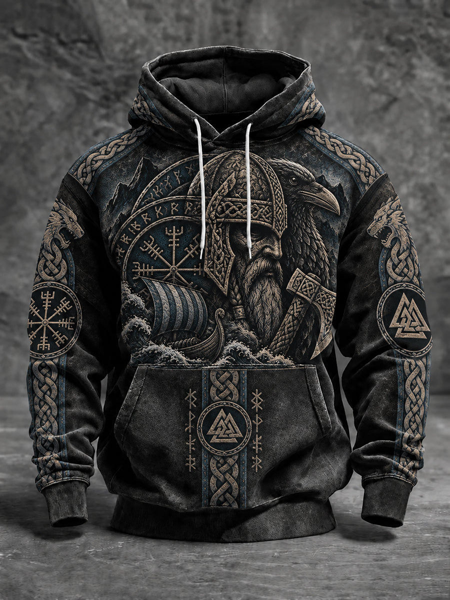 Herren-Viking-Kapuzenpullover in Übergröße mit abfallenden Schultern und Taschen