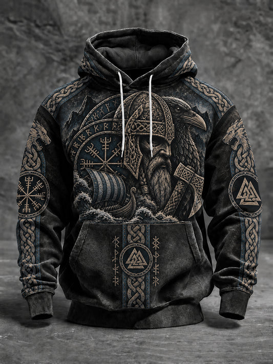 Herren-Viking-Kapuzenpullover in Übergröße mit abfallenden Schultern und Taschen