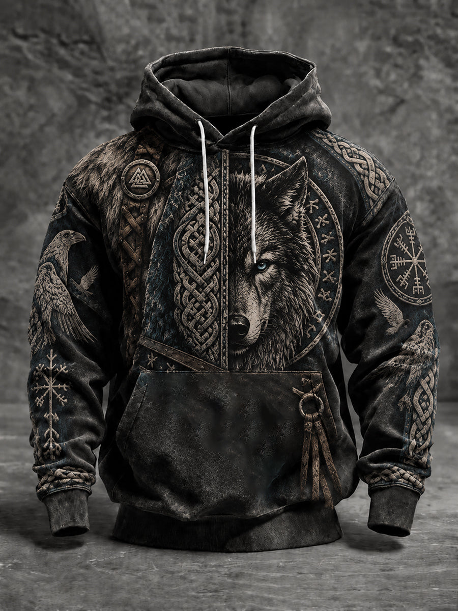Herren-Viking-Kapuzenpullover in Übergröße mit abfallenden Schultern und Taschen