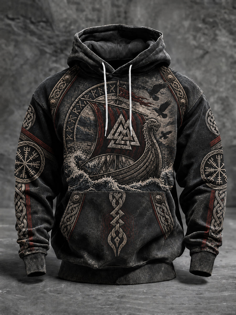 Herren-Viking-Kapuzenpullover in Übergröße mit abfallenden Schultern und Taschen