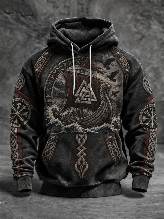 Herren-Viking-Kapuzenpullover in Übergröße mit abfallenden Schultern und Taschen