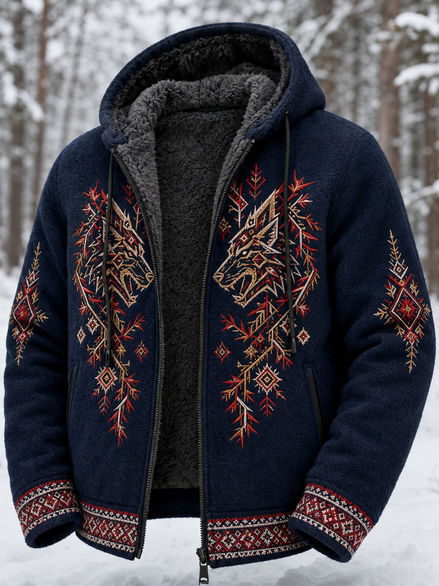 Herren-Retro-Viking-Wolf-Totem-Kelten-Style-Flanell-warmes Kapuzen-Sweatshirt