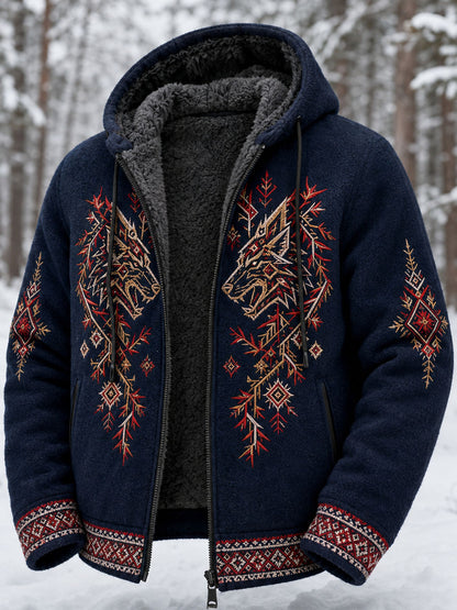 Herren-Retro-Viking-Wolf-Totem-Kelten-Style-Flanell-warmes Kapuzen-Sweatshirt