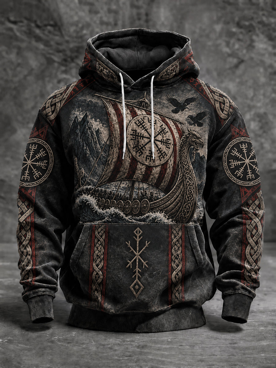 Herren-Viking-Kapuzenpullover in Übergröße mit abfallenden Schultern und Taschen