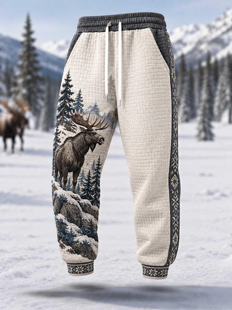 Herren-Winterhose im Moose-Print, lässig, Waffelstruktur