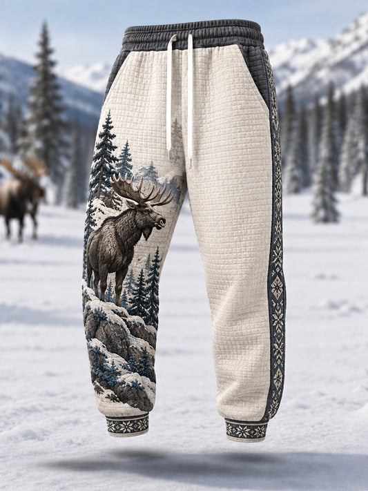 Herren-Winterhose im Moose-Print, lässig, Waffelstruktur