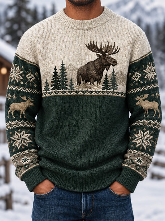 Herren-Winter-Strickpullover mit Elch-Print, lässig, imitiert