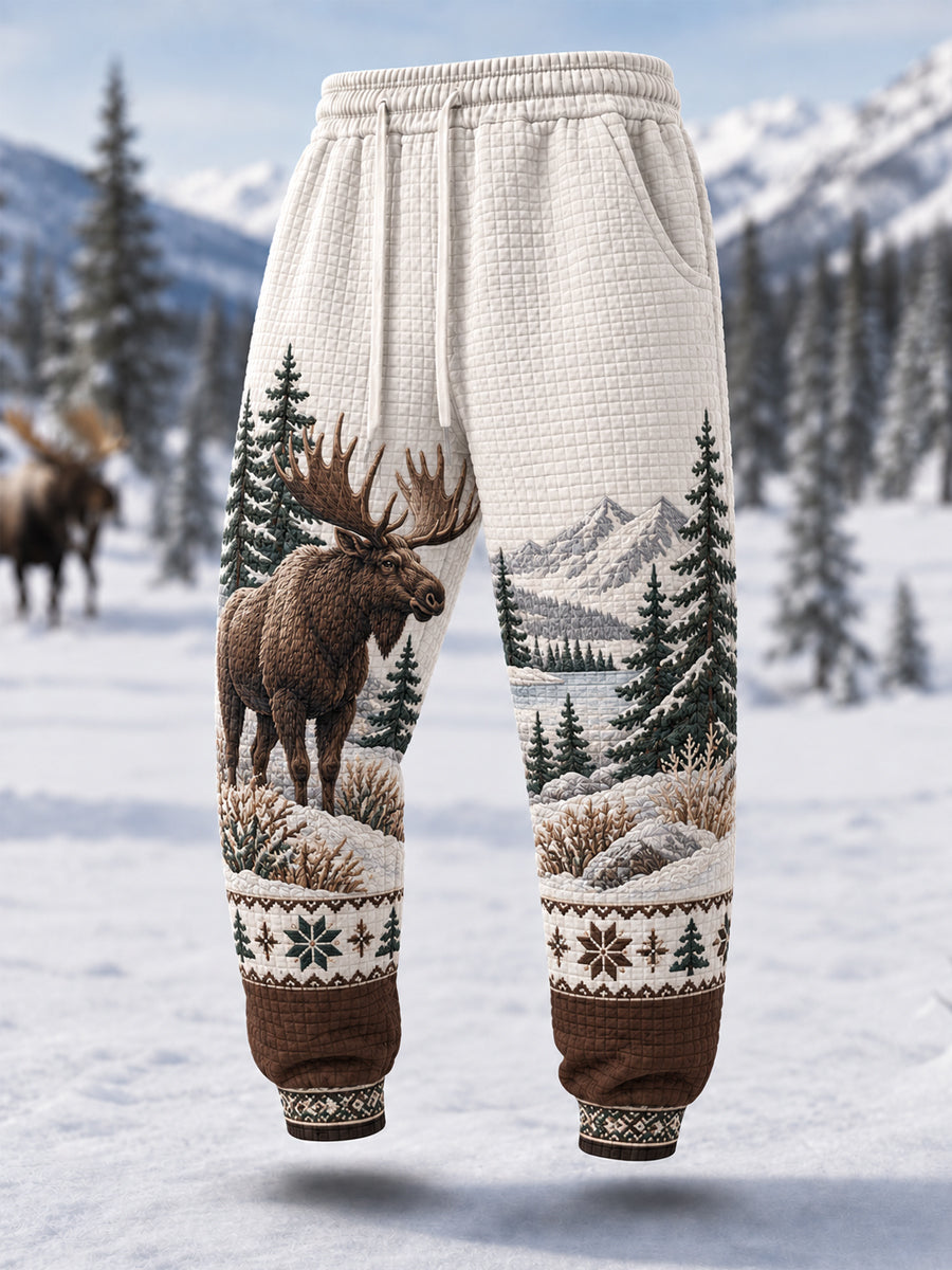 Herren-Winterhose im Moose-Print, lässig, Waffelstruktur