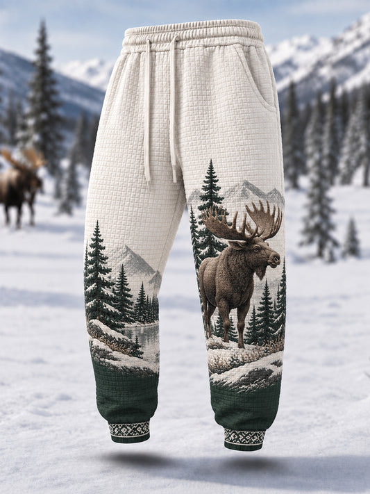 Herren-Winterhose im Moose-Print, lässig, Waffelstruktur