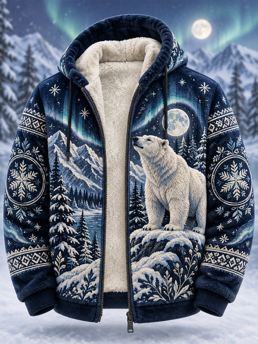 Herren-Kapuzenjacke mit Fleecefutter und nordischen Waldtiermotiven
