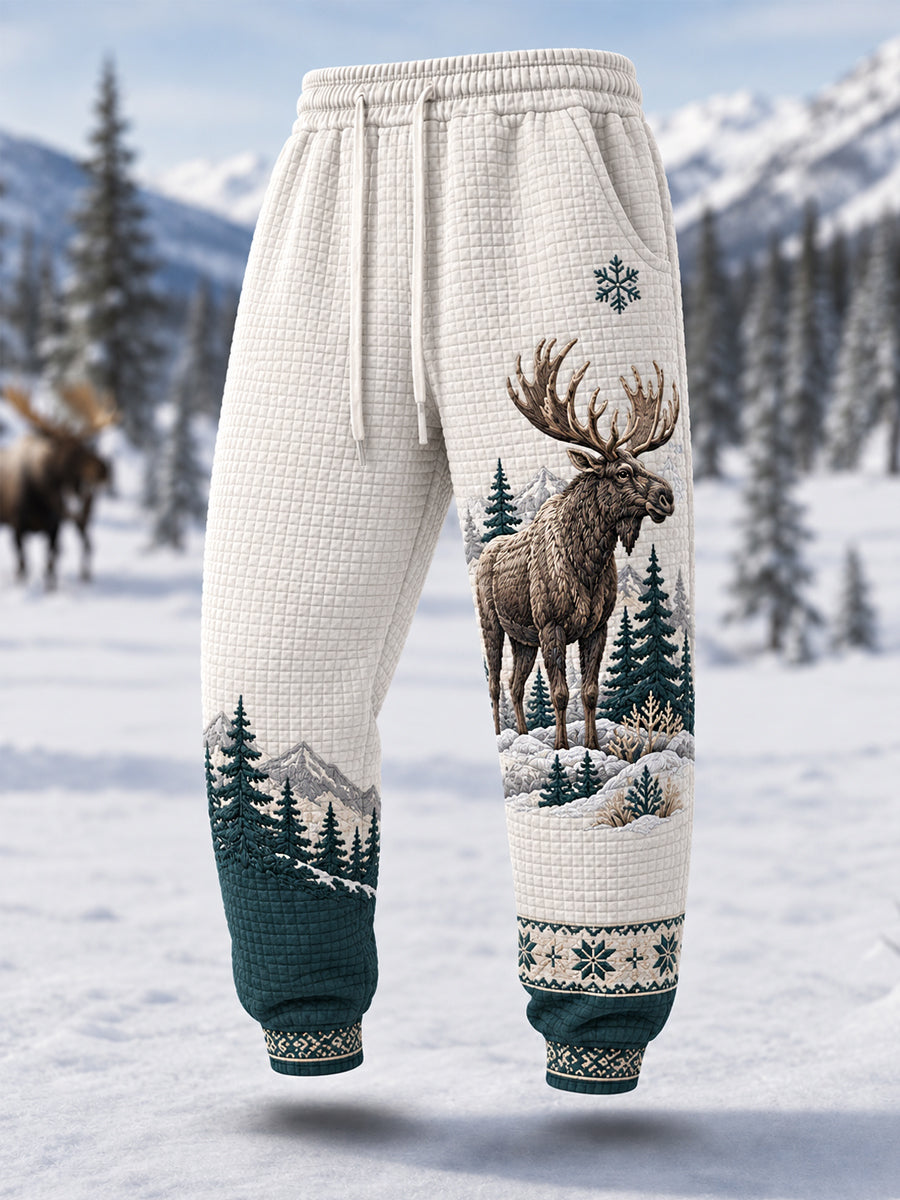 Herren-Winterhose im Moose-Print, lässig, Waffelstruktur