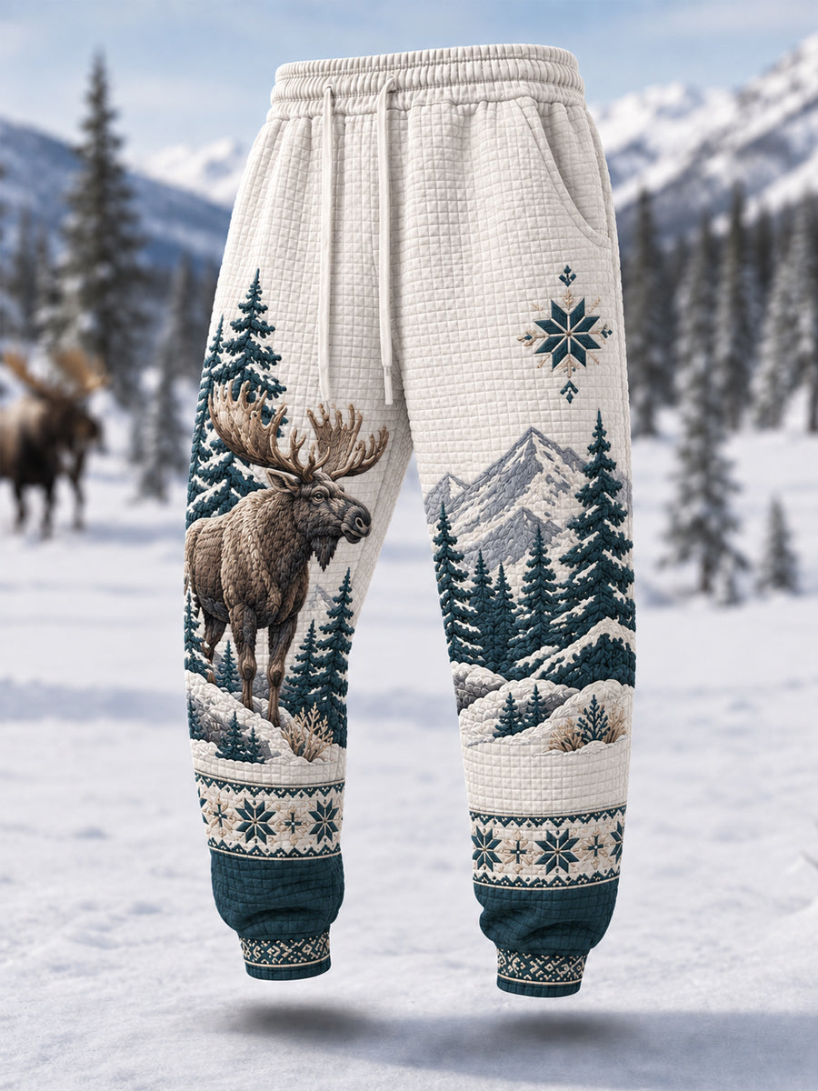 Herren-Winterhose im Moose-Print, lässig, Waffelstruktur