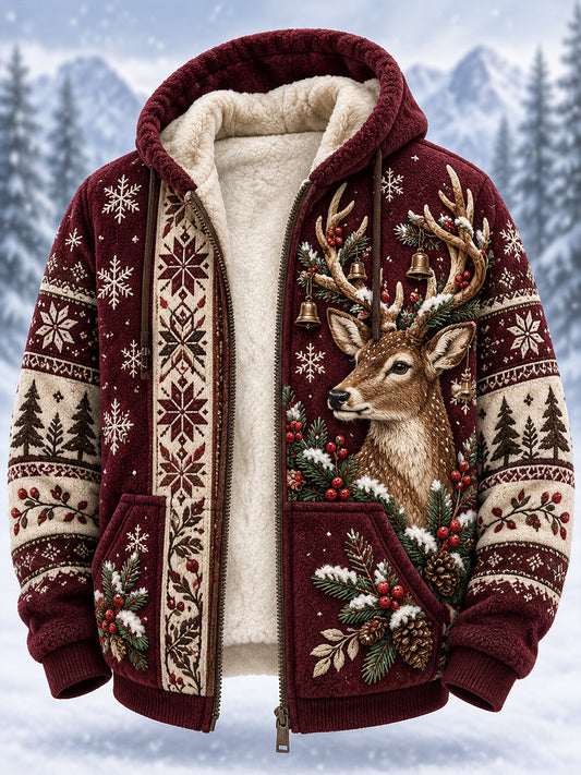 Herren-Kapuzenjacke mit Fleecefutter und nordischen Waldtiermotiven