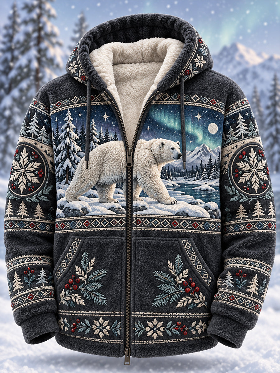 Herren-Kapuzenjacke mit Fleecefutter und nordischen Waldtiermotiven