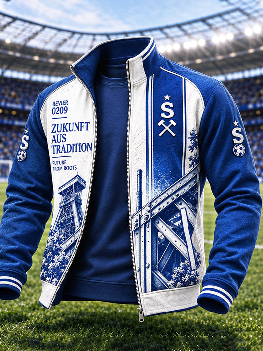 Herren-Bundesliga-Schalke-Fußballjacke mit Aufdruck, lässig, mit Reißverschluss