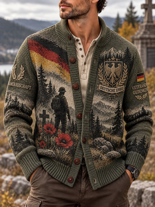 Grafischer Strickcardigan für Herren zum Gedenken an Veteranen