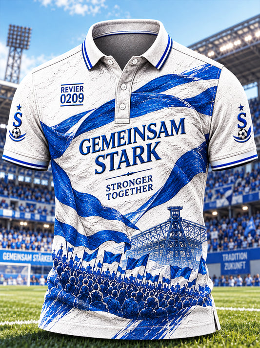Herren-Poloshirt mit Fußball-Print der deutschen Bundesliga, Schalke