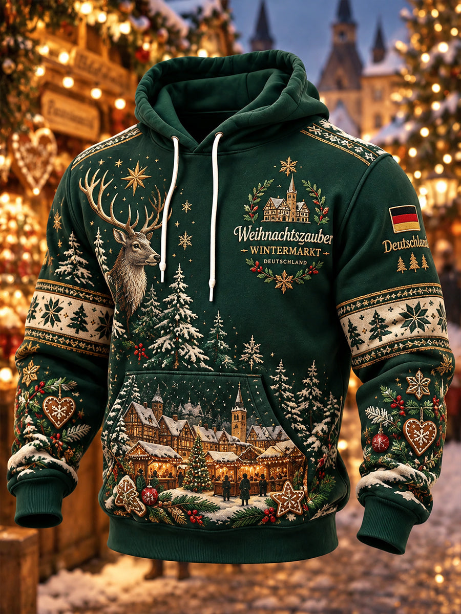 Herren-Kapuzenpullover mit weihnachtlichem Grafik-Print