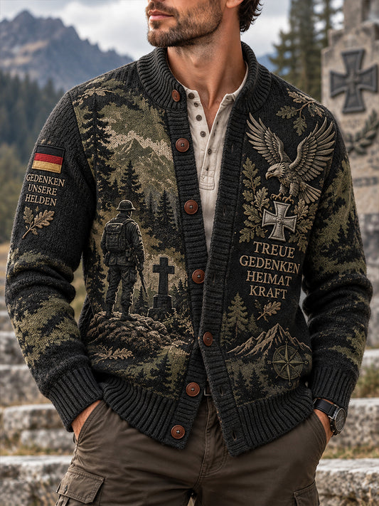 Grafischer Strickcardigan für Herren zum Gedenken an Veteranen