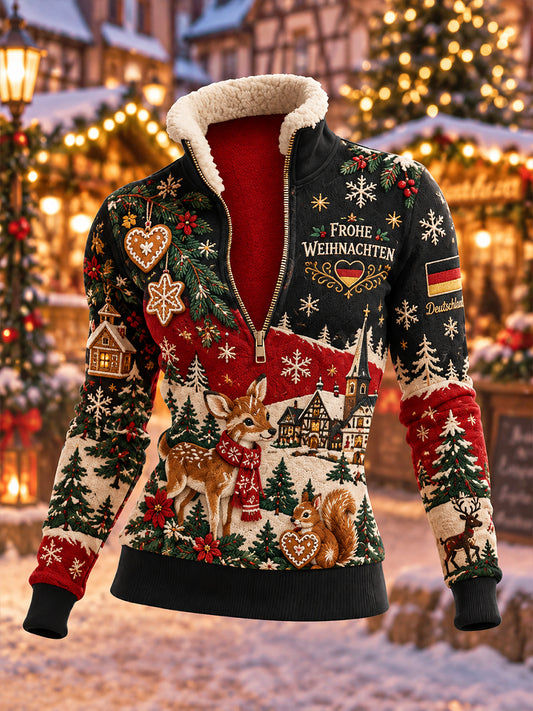 Damen-Fleece-Turtleneck-Sweatshirt mit Weihnachtsmotiv