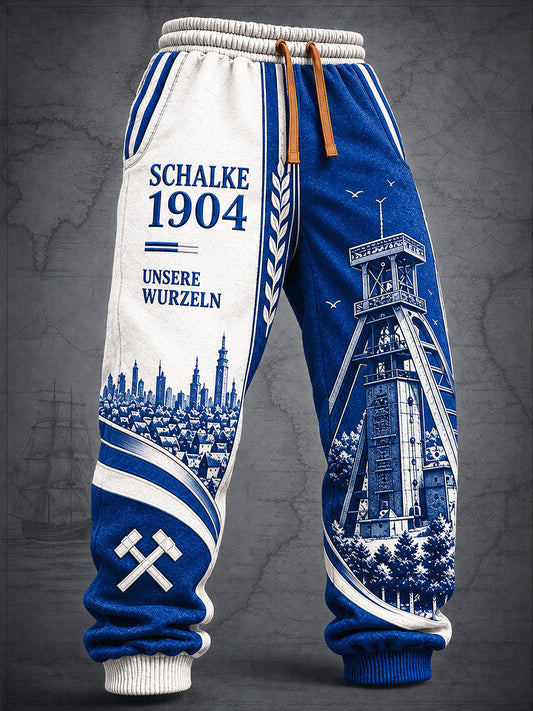 Herren-Fußball-Hose von Schalke in Patchwork-Optik, lässiger Sportstil