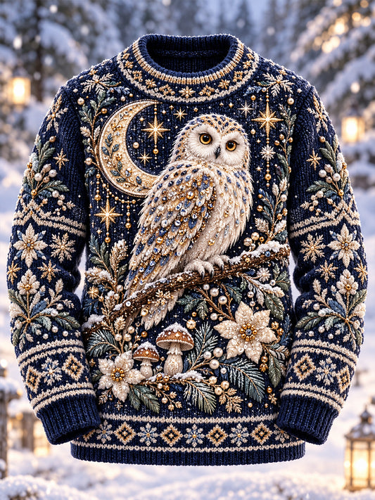 Herren-Pullover mit nordischen Tiermotiven in Imitation-Optik