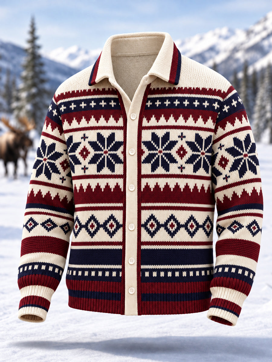 Herren-Winter-Strickjacke mit geometrischem Totem-Muster, lässig