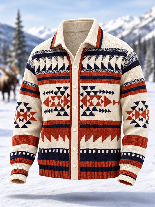 Herren-Winter-Strickjacke mit geometrischem Totem-Muster, lässig