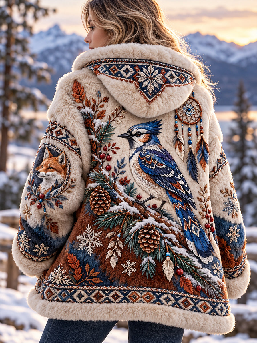 Damen-Flanelljacke im nordischen Stil mit Tiermotiv