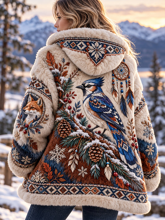 Damen-Flanelljacke im nordischen Stil mit Tiermotiv
