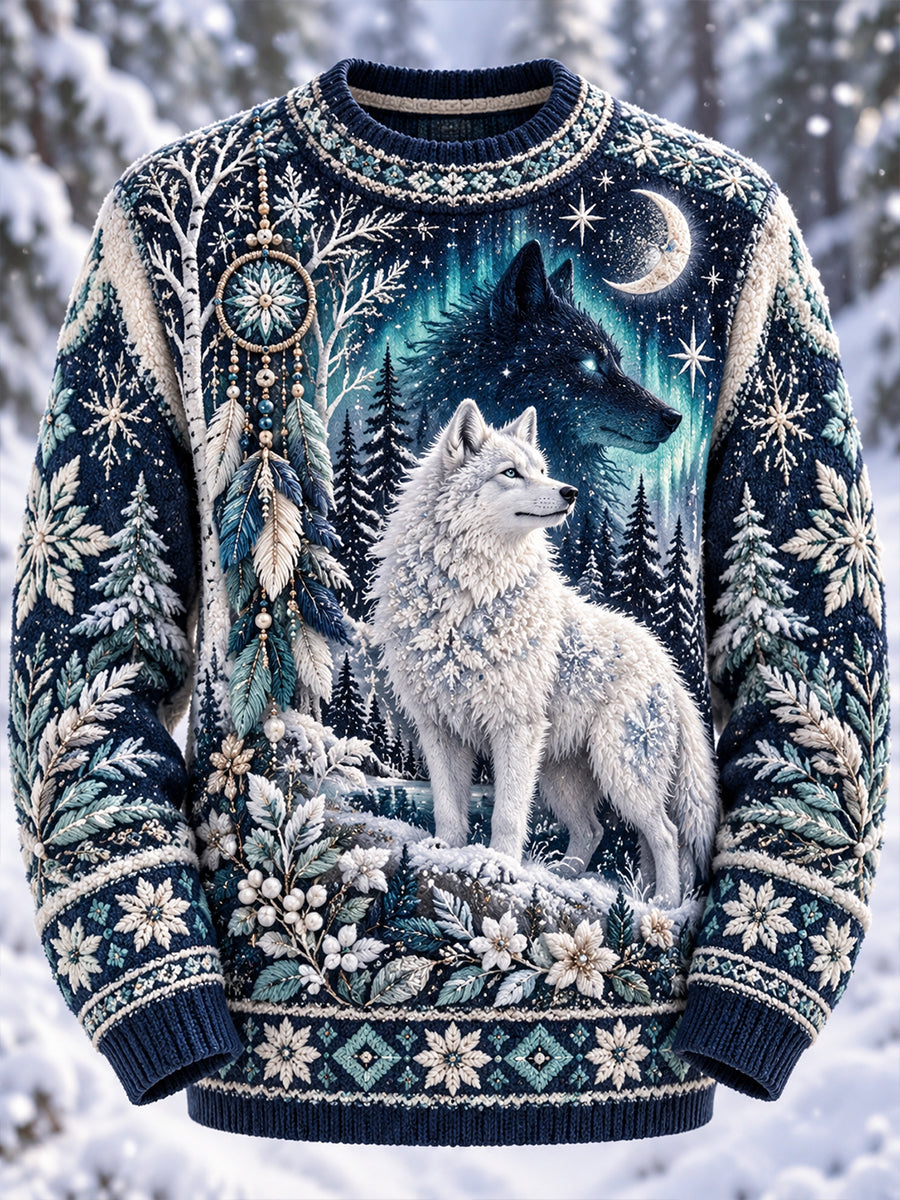 Herren-Pullover mit nordischen Tiermotiven in Imitation