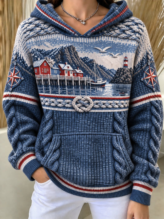 Damen Retro Nordic Coastal-inspirierter Casual Hoodie