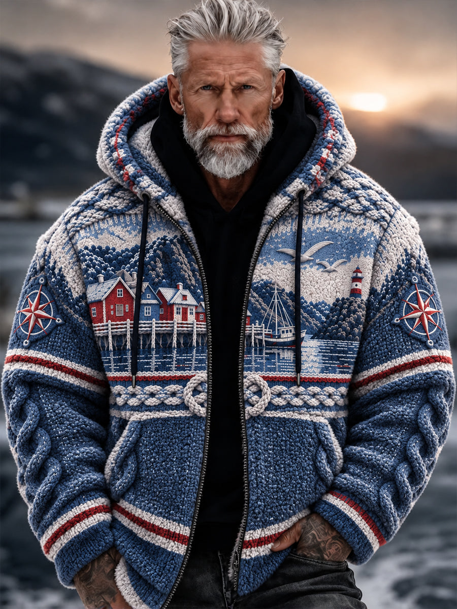 Herren Retro Nordic Coastal-inspirierte Flanell Kapuzen jacke