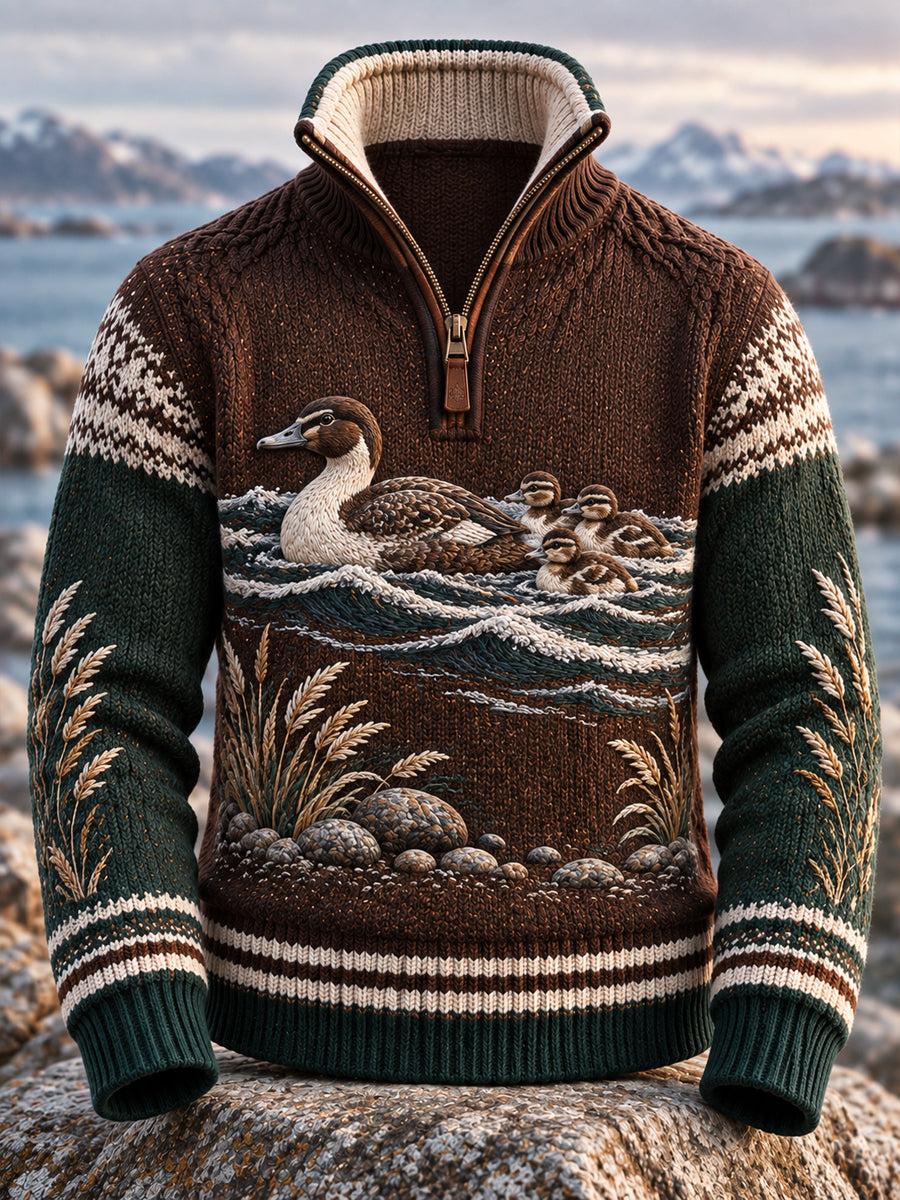 Retro nordische Küsten kultur nordische Plüsch ente Kunst Reiß verschluss Pullover