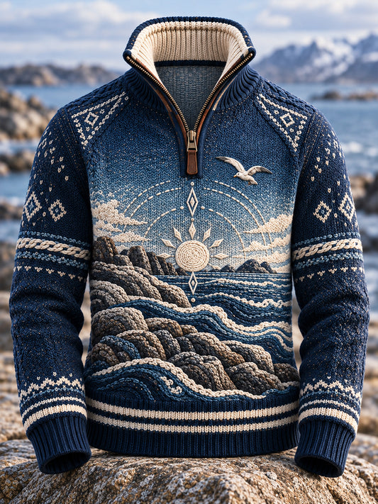 Retro nordische Küsten kultur Möwe Kunst Reiß verschluss Pullover