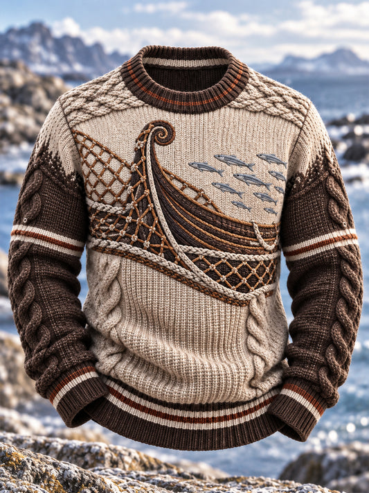 Retro nordische Küsten kultur Fischerboot Kunst Sweatshirt