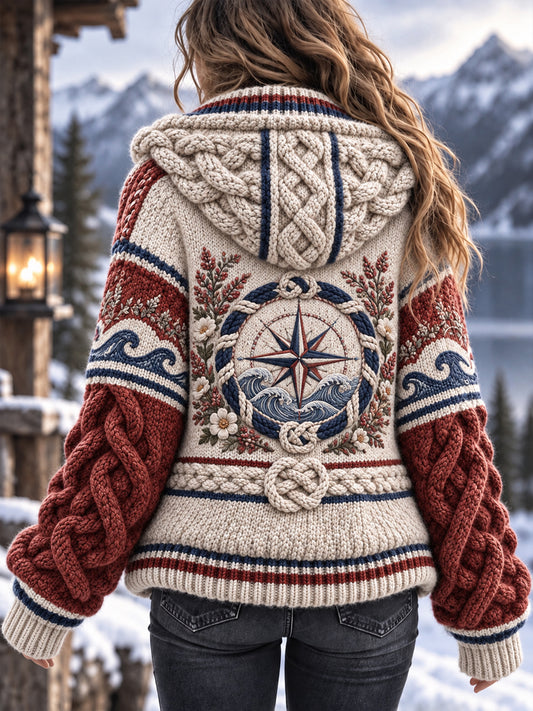 Damen Retro Nordic Coastal Kultur Kompass Hoodie