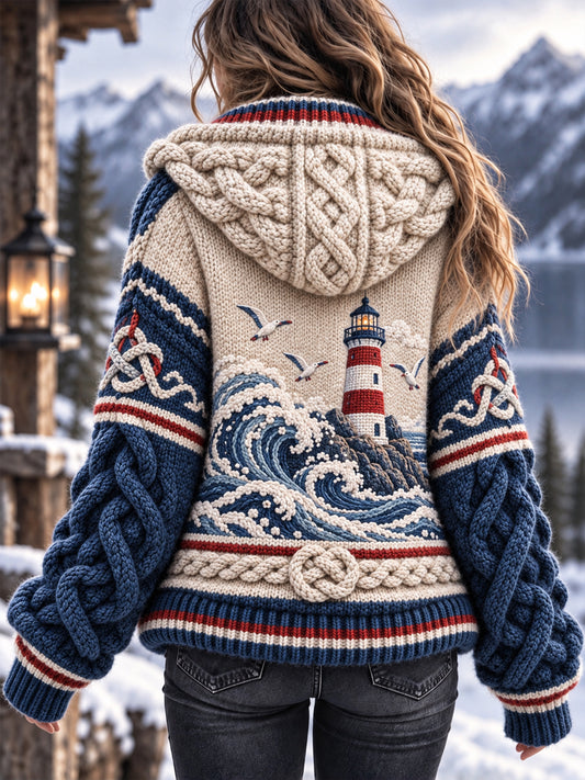 Damen Retro Nordic Coastal-inspirierte Kapuzen jacke