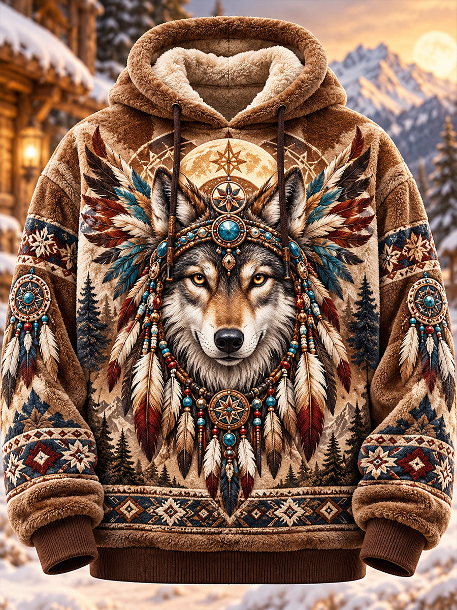 Herren-Nordisches-Tier-Flanell-Kapuzenpullover